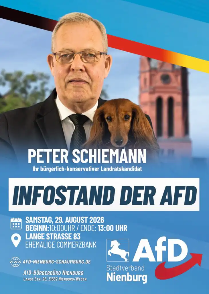 Infostand der AfD am 29. August 2026 in Nienburg mit Landratskandidat Peter Schiemann
